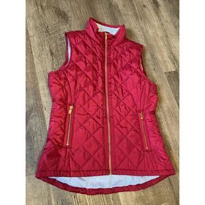 SOUTHERN TIDE WOMEN'S QUILTED VEST XS‎ RED ROSE Sleevless Gold Accents